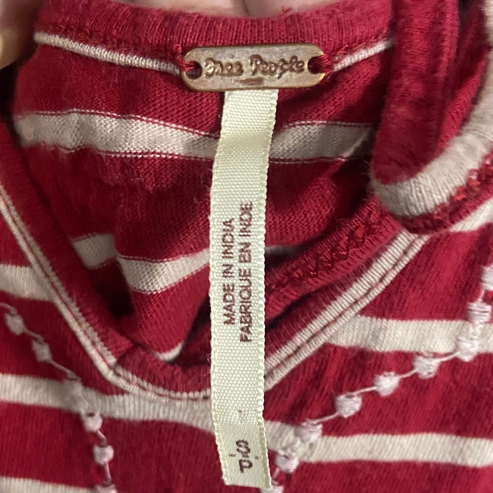 Free People Red and White Striped Embroidered V-Neck Cami - Picture 2 of 5